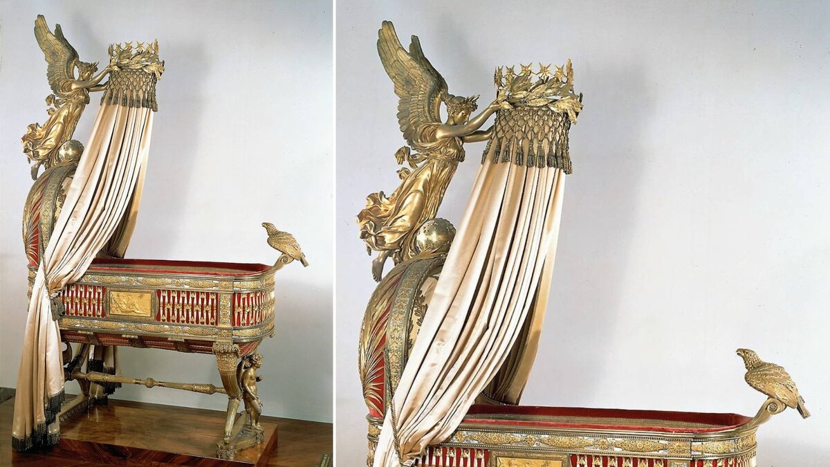Трон-колыбель короля Рима, Франция, 1811 г. Серебро, золото, перламутр, бархат, шелк, тюль с золотым и серебряным шитьем © Императорская сокровищница, Музей истории искусств, Вена