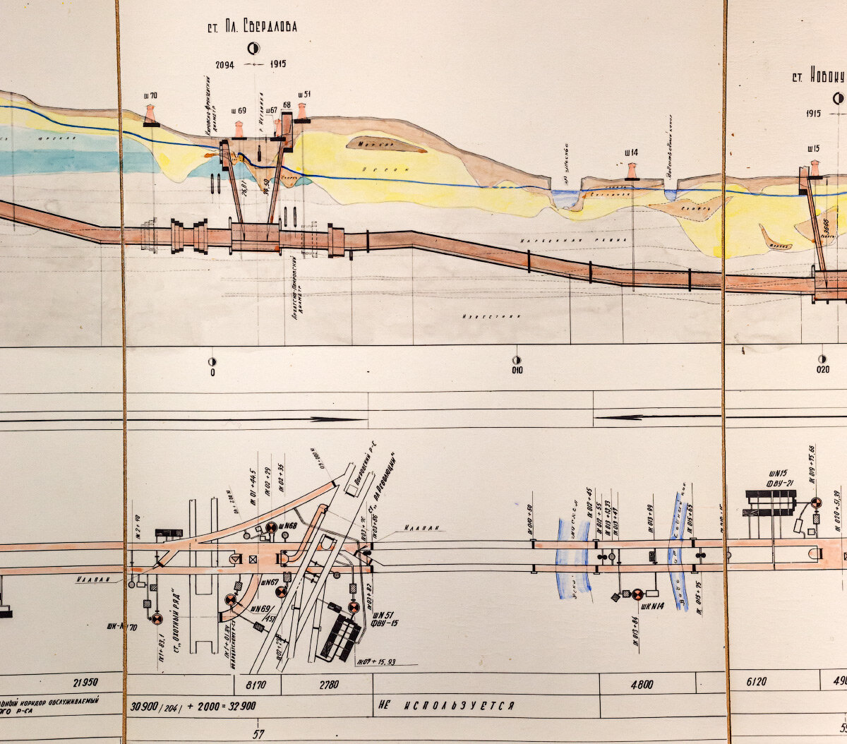Фрагмент Замоскворецкого радиуса с новыми ФВК и другими сооружениями. РГАЭ. Ф. 1884. Оп. 49. Д. 5112.