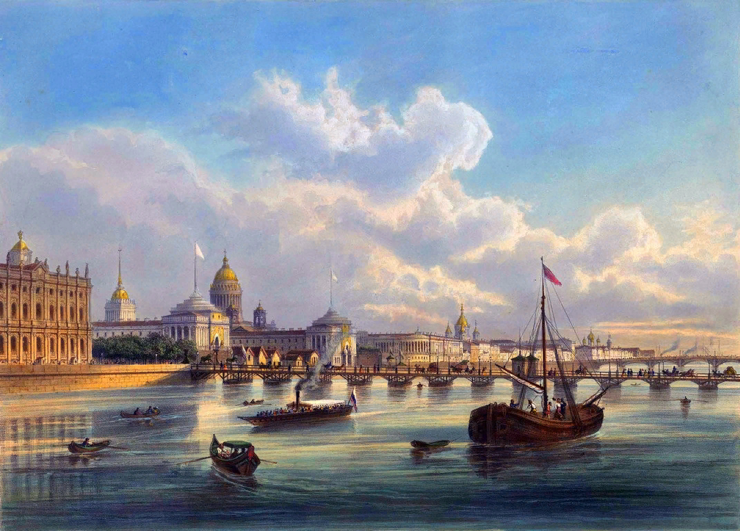 ” Наплавной Дворцовый мост ”. Шарлемань. Литография 1840 г.