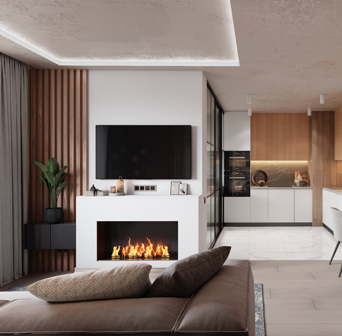 Камин в интерьере квартиры