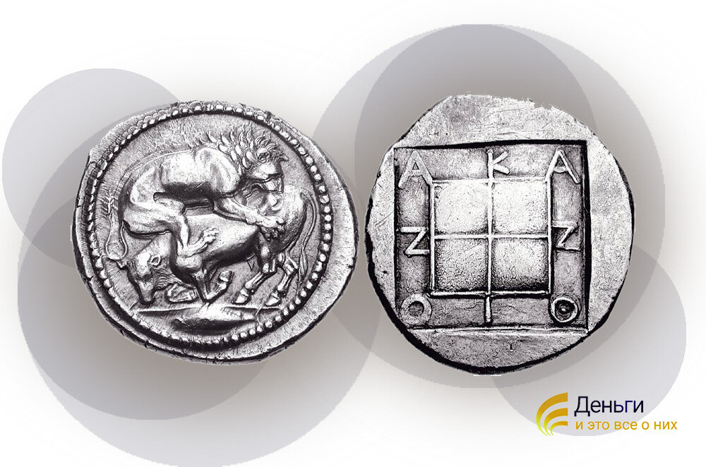 Македония, Акантос. Приблизительно 470-430 гг. до н.э.Источник: Classical Numismatic Group, Inc. http://www.cngcoins.com, CC BY-SA 3.0 <http://creativecommons.org/licenses/by-sa/3.0/>, via Wikimedia Commons