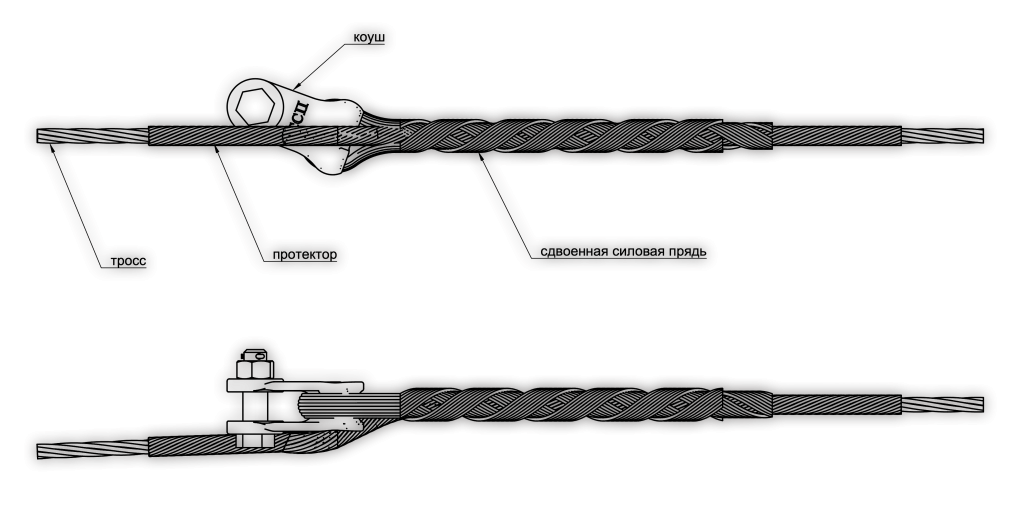 Чертеж: Зажимы натяжные со сдвоенной силовой прядью НС 
