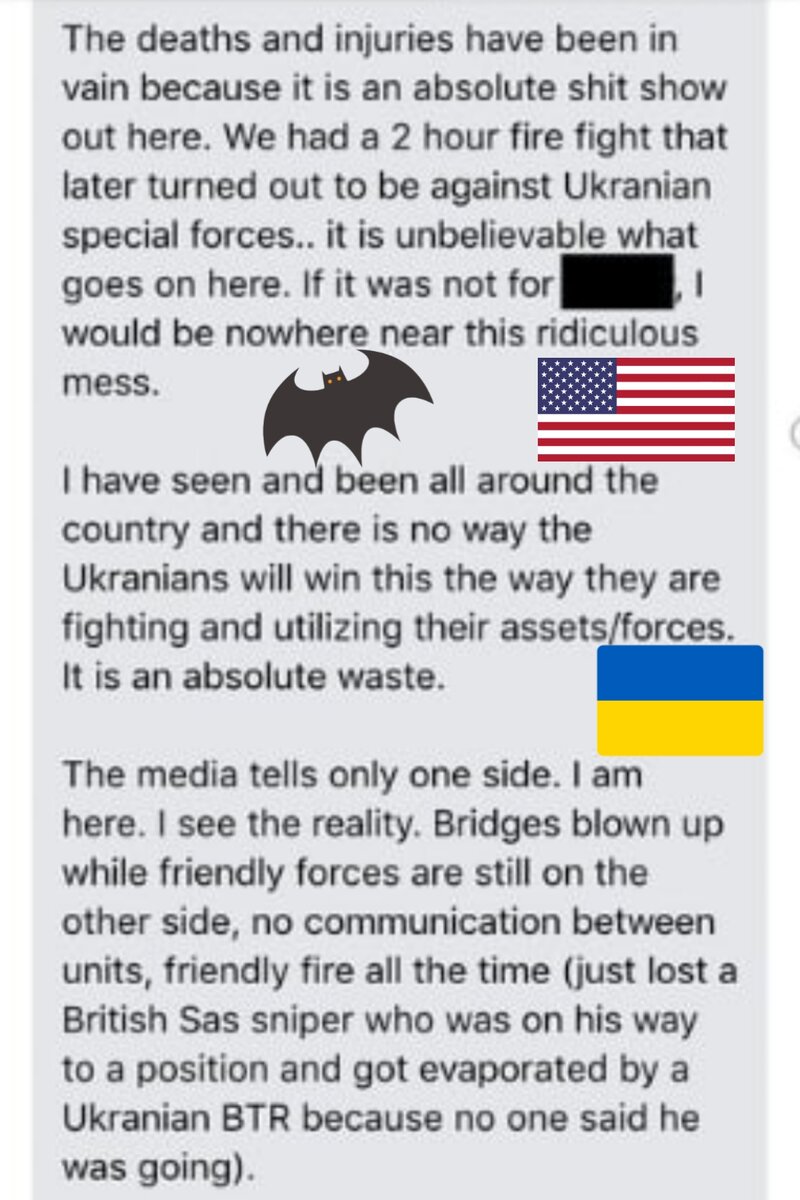 Перевожу: Все смерти абсолютно напрасны, там происходит полный трэш: 2 часа у нас был стрелковый бой, как позже выяснилось, против ВСУ. НИКОГДА БЫ Я НЕ ПОЕХАЛ В ЭТОТ СУМАСШЕДШИЙ АД.