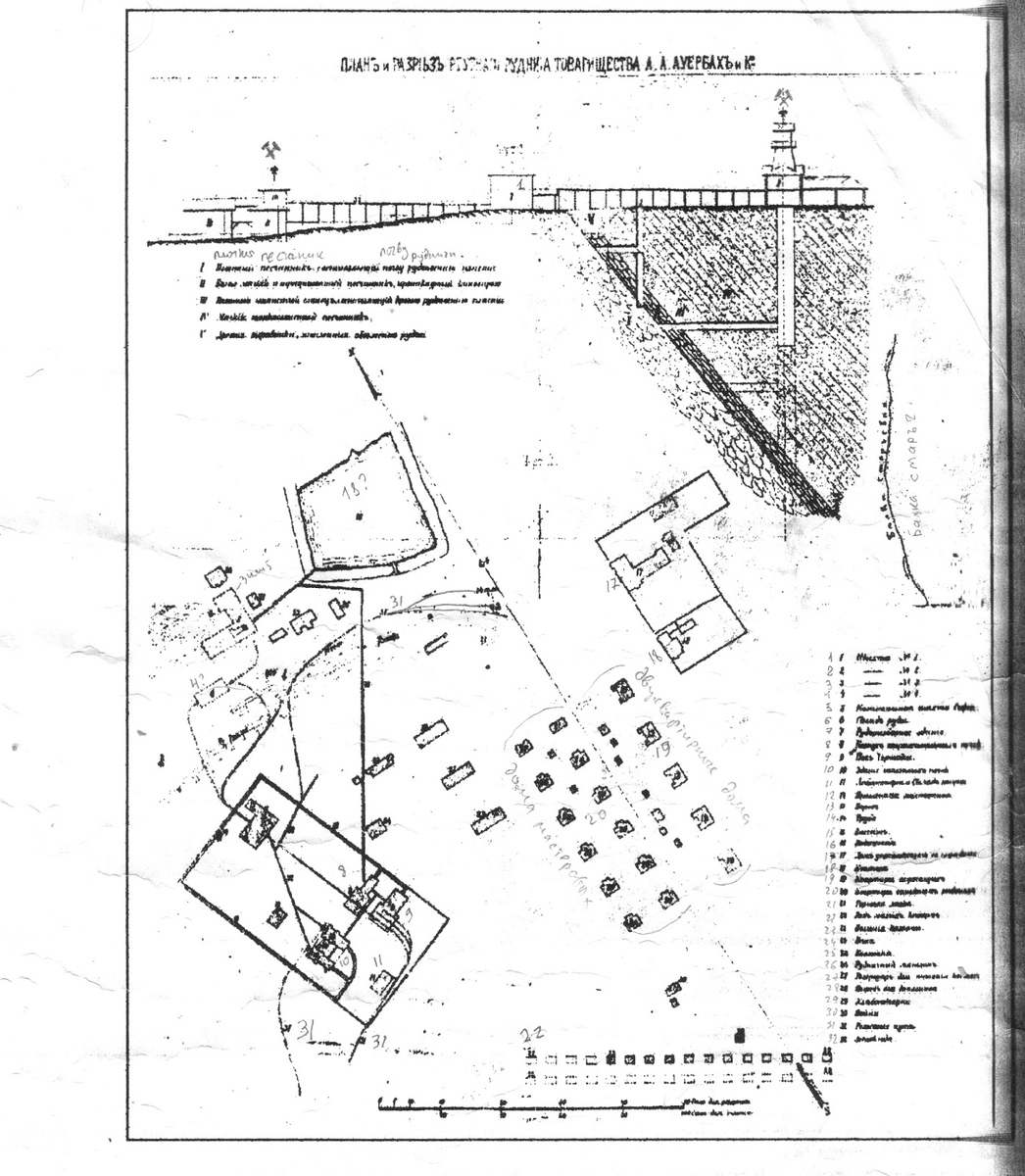 План и разрез ртутного рудника товарищества А. Ауэрбахъ и К°