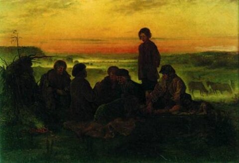 В.Е. Маковский «Крестьянские мальчики в ночном стерегут лошадей» 1869 г. 