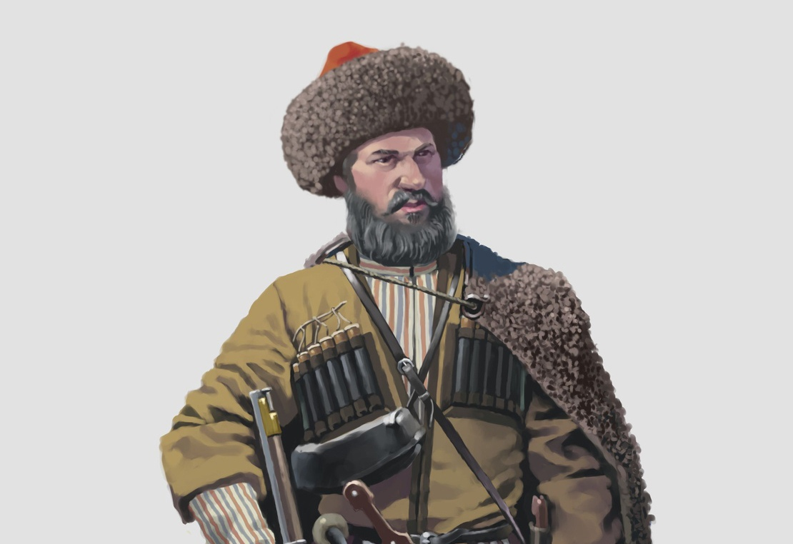 Рисунок казака пластунской команды начальника Лабинской кордонной Линии от художника Сергея Калиничева