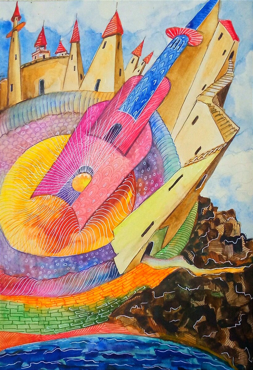 Акварель./ В таинственной стране есть город золотой...☀️✨🏫💛