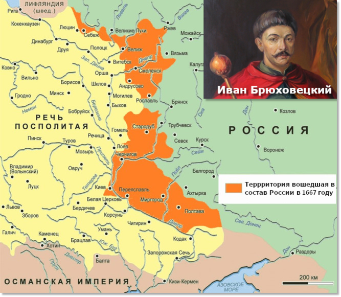 Левобережье, земли вошедшие в состав России.