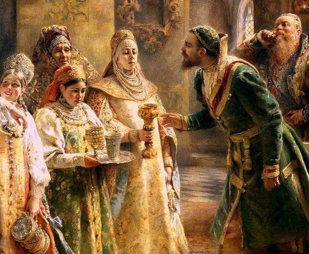 Фрагмент картины К. Маковского, демонстрирующий поцелуйный обряд/ © moiarussia.ru