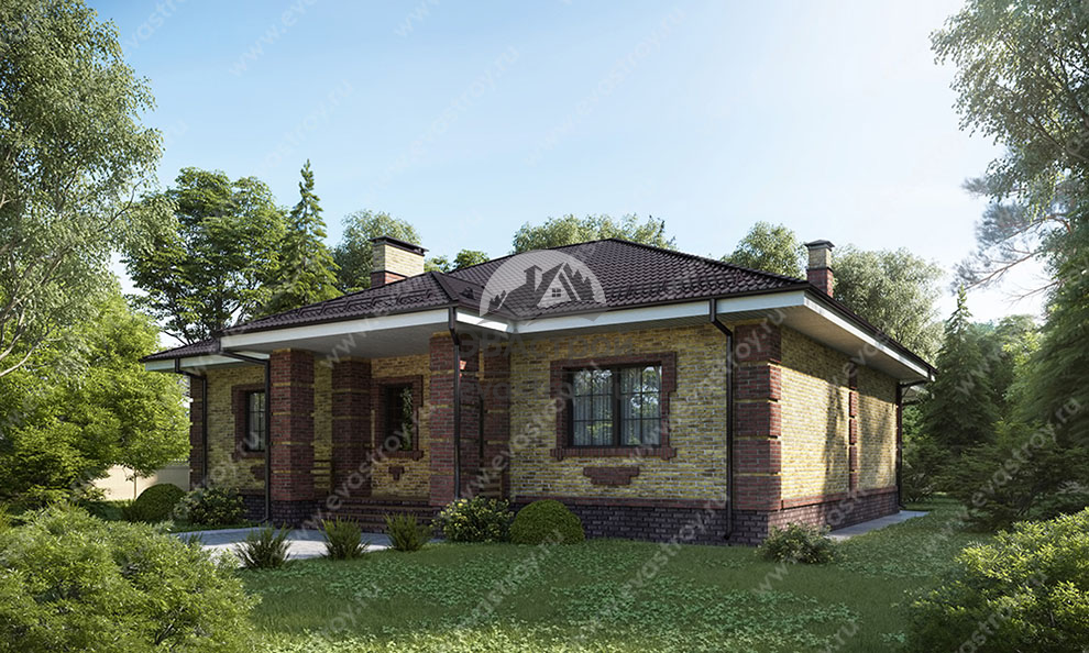 Проект одноэтажного дома 133 м2 в европейском стиле с террасой - KVR-82