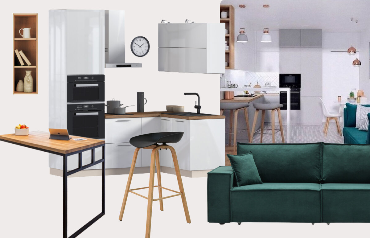 Пример интерьера кухни, совмещенной со спальней