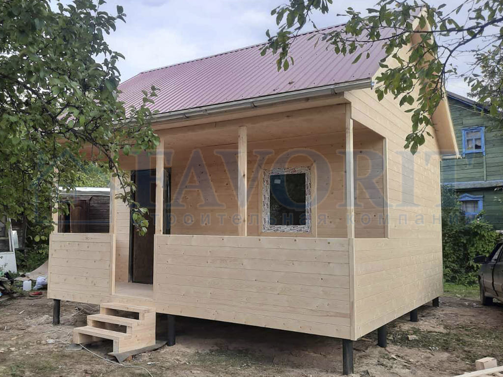 Каркасный дом 4х5 с террасой. Построен компанией «Фаворит» в Нижнем Новгороде, СНТ «Сокол» Сад №3