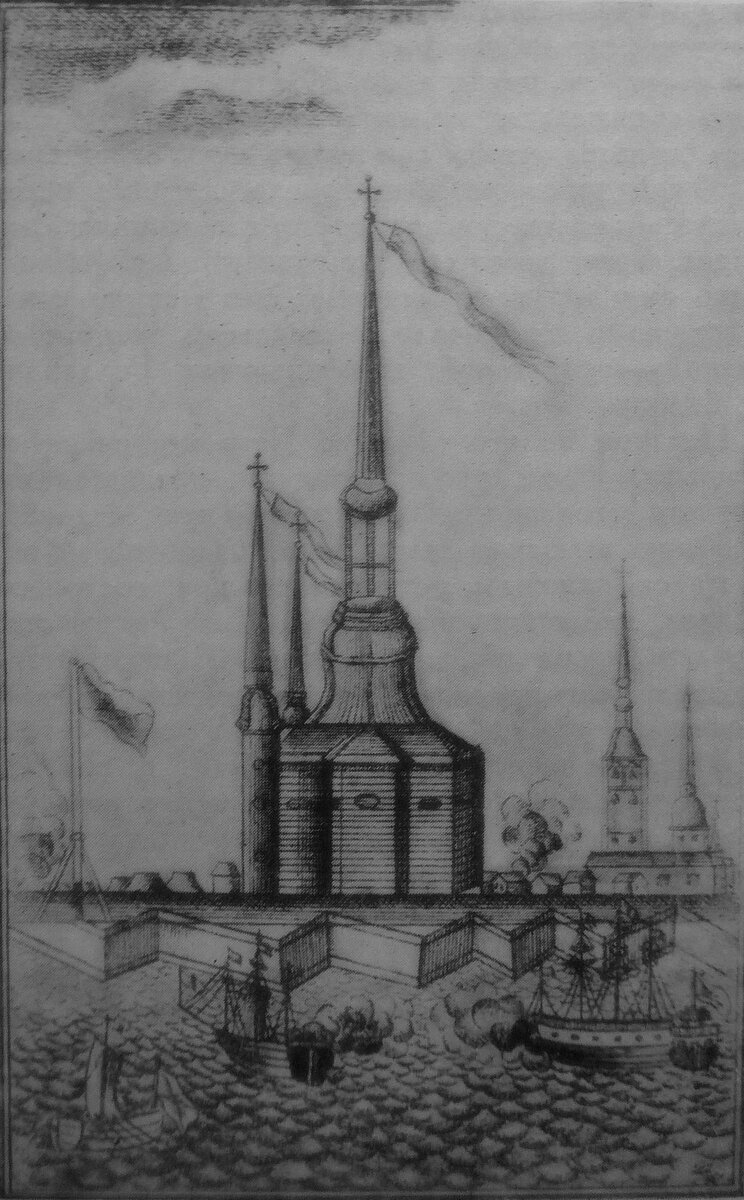     Деревянная Петропавловская церковь. Гравюра Г. А. Качалова.    
 Фото: Википедия