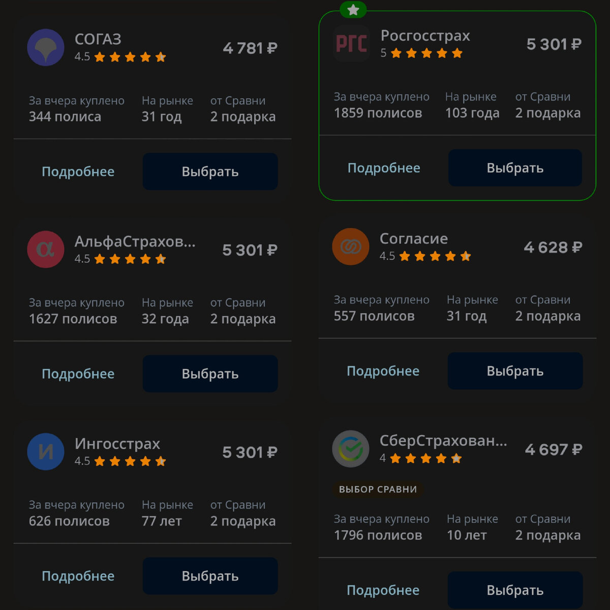 Сравнение стоимости ОСАГО на Сравниру 