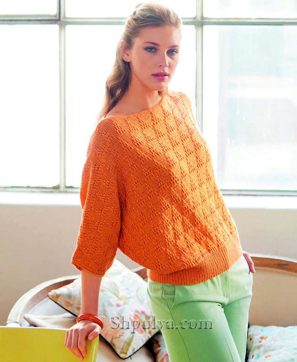 Пуловер с цельновязаными рукавами и горловиной-лодочкой