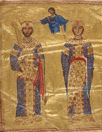 Благословляемые Иисусом Христом Никифор III Вотаниат и Мария Аланская (Манускрипт XI века, Национальная библиотека Франции) 