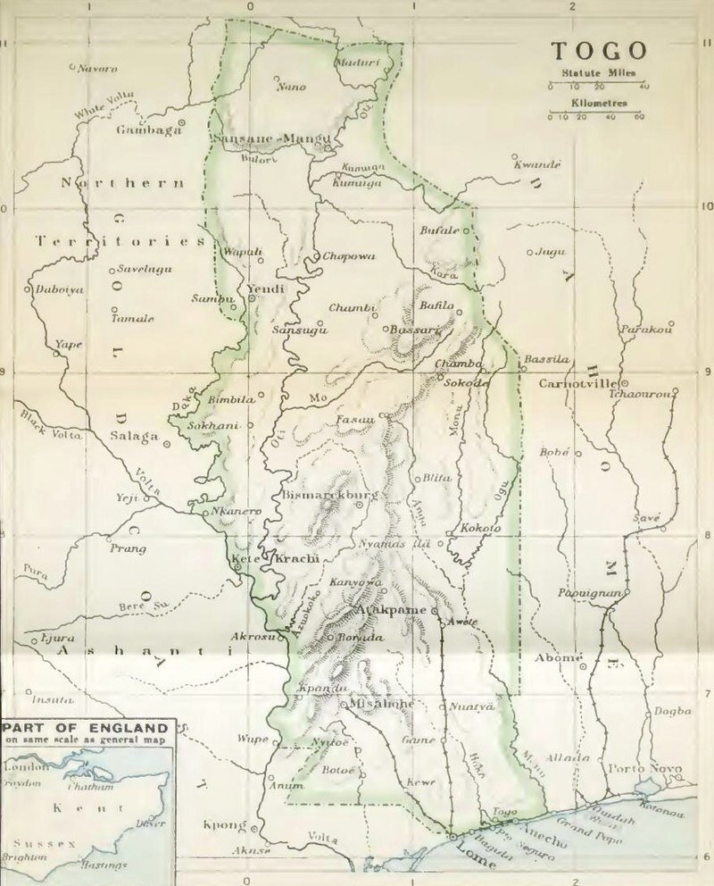 Карта немецкой колонии Тоголенд, 1914 г.