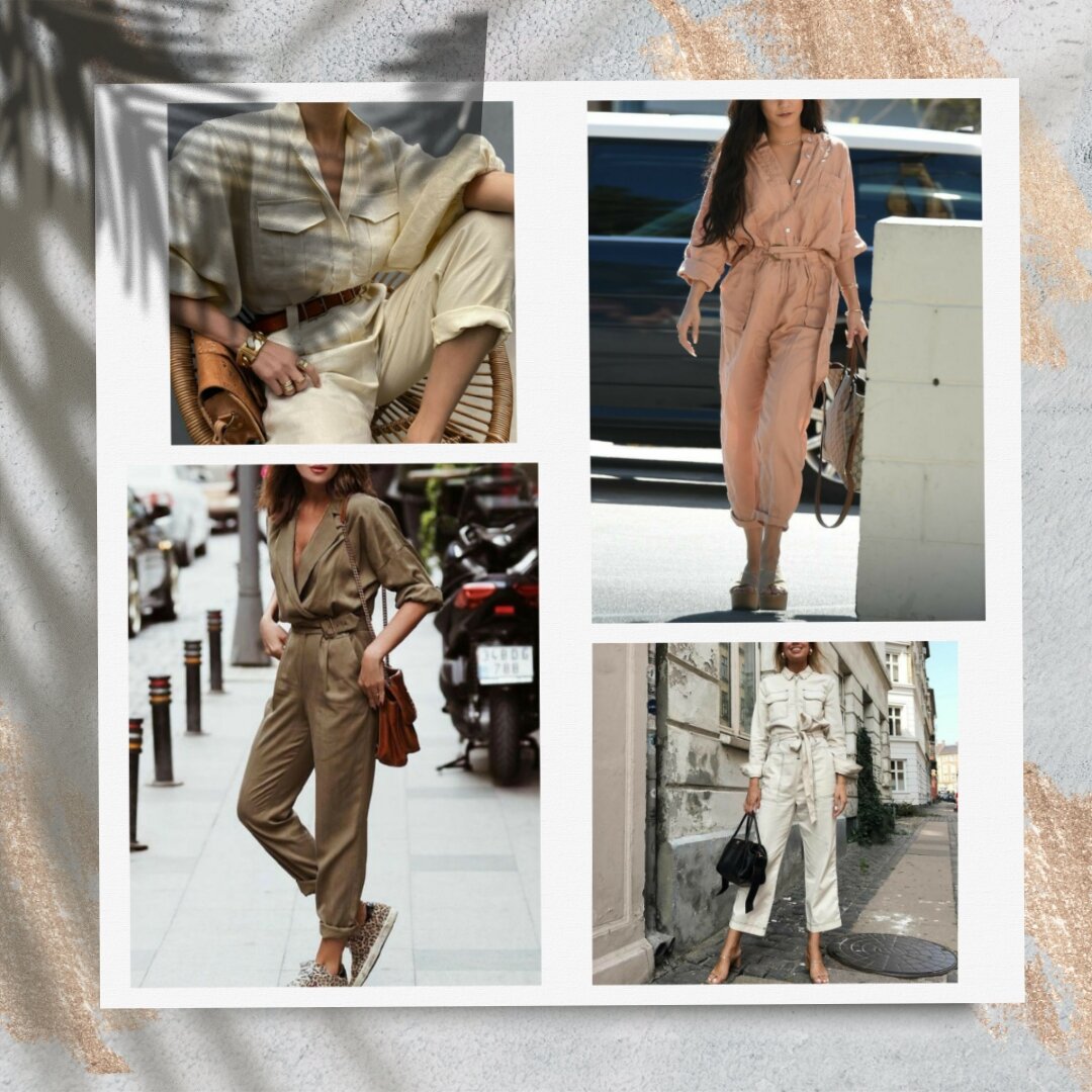 Арт-коллаж из стильных комбинезонов на лето 2021. Коллаж составлен автором, Екатериной, @ekaterina_iakovenko, на основе фото из Пинтерест.