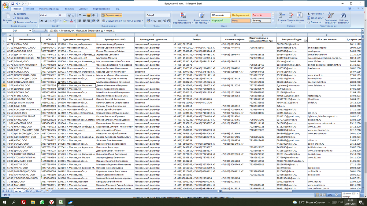 В базе данных Спарк содержатся все необходимые данные о компаниях