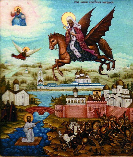 Однажды св. Иоанн Новгородский заставил беса отвезти его в Иерусалим и обратно.  Источник: https://altaryvic.ru/katehizaciya/1941-kak-svyatitel-ioann-arkhiepiskop-novgorodskij-puteshestvoval-v-ierusalim-verkhom-na-bese.html
