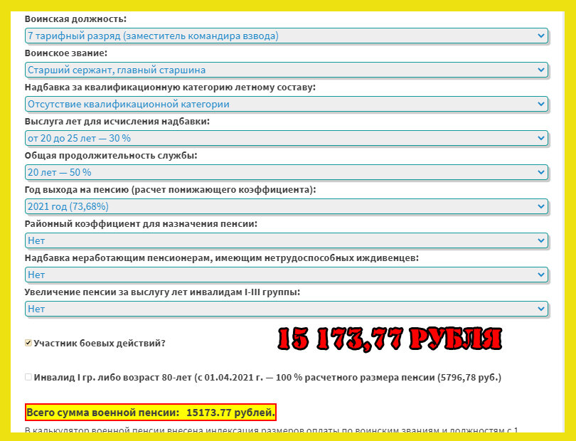 Калькулятор пенсии военнослужащего