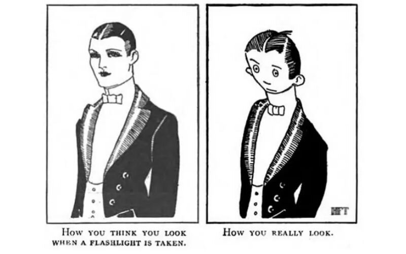 Перевод: «Ты думаешь, что выглядишь на фото так»/ «Как ты на самом деле выглядишь»