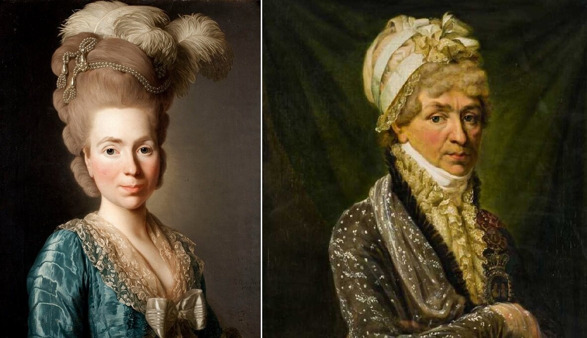 Наталья Петровна Голицына (1744 - 1838) в зрелые годы и в пожилом возрасте. Один из прототипов Пиковой Дамы. Источник - Википедия.