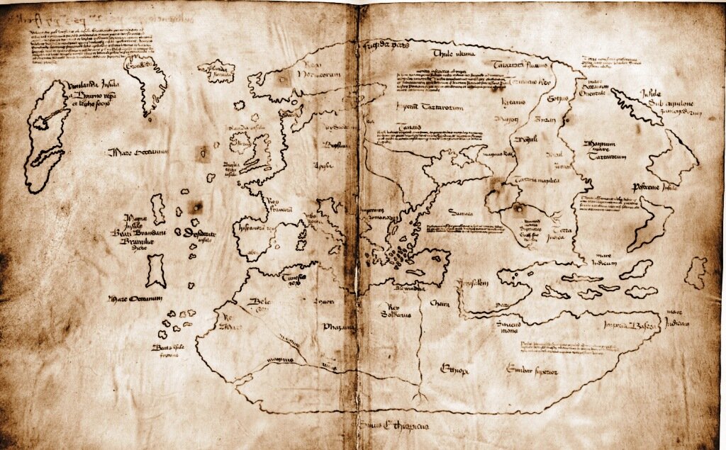 Карта Винланда XV века. Правда, по сообщению владельца раритета  - Йельского университета, изделие оказалась искусной подделкой, и была выполнена неизвестным автором на пергаменте XV века. Источник изображения: https://www.sciencesetavenir.fr/