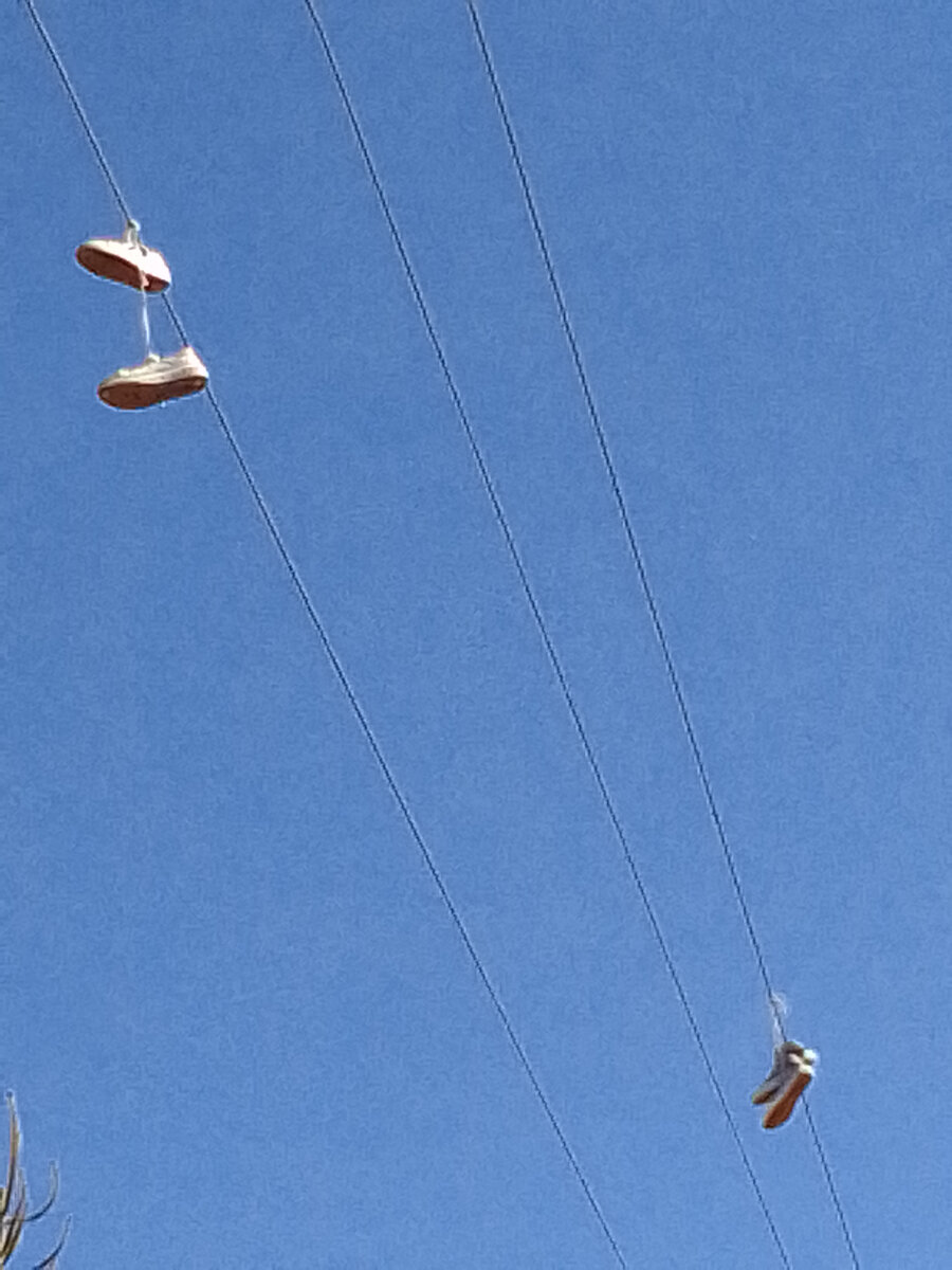 Кроссовки на проводах.Две пары остались висеть...