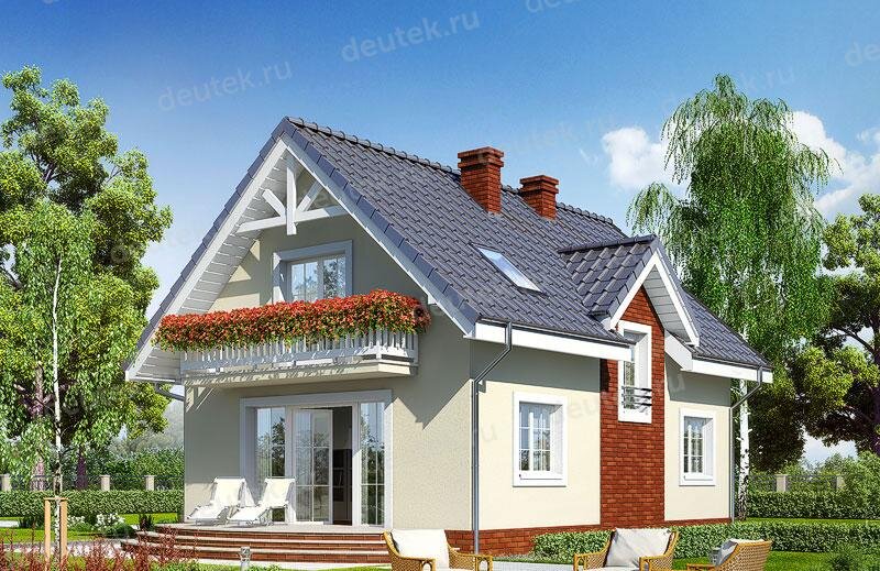 Проект двухэтажного дома 110 м2 из керамоблоков с мансардой, балконом, эркером и террасой -  DTV100092
