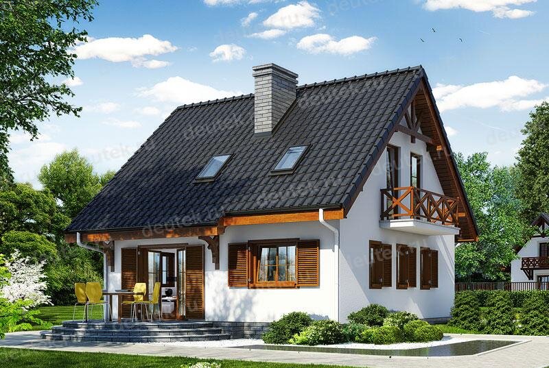 Проект дома 160 м2 из керамоблоков с мансардой, балконом и террасой - DTV100188