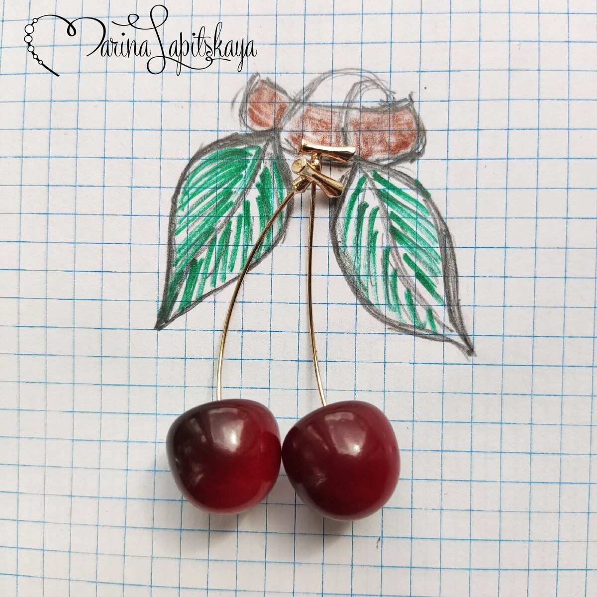 Шаблон и вишенки (серьги)