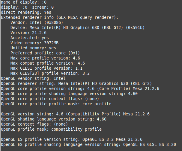 Вывод glxinfo -B