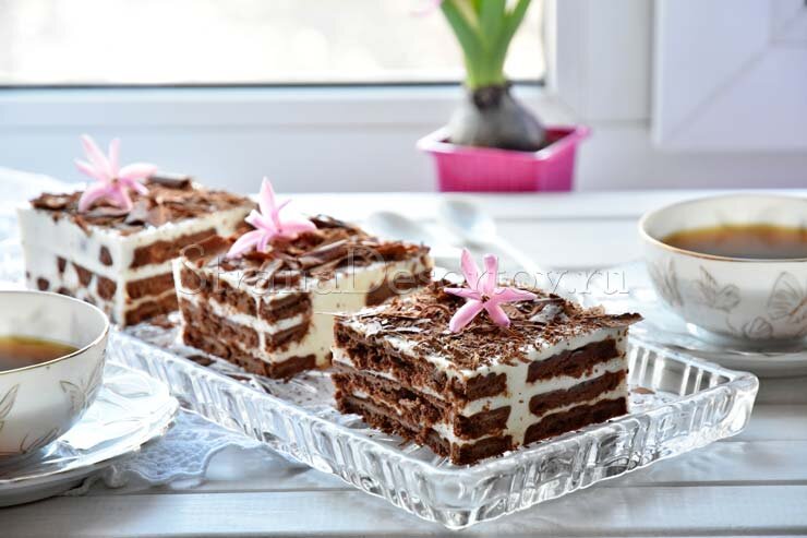 Творожно - шоколадный торт с вишней рецепт с фото