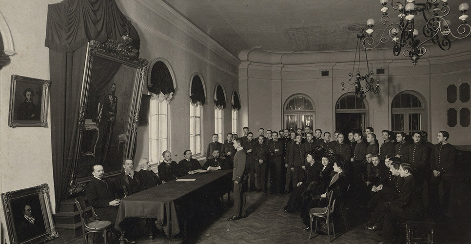 1911, К.К. Булла. Императорский Александровский Лицей. Инсценировка переводного экзамена 1815 года, устроенная по просьбе И.Е. Репина для его картины.