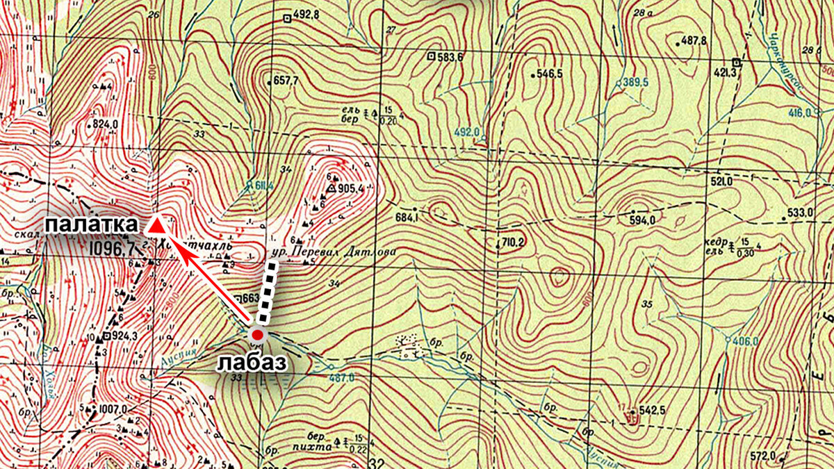 Перевал Дятлова. Палатка и лабаз