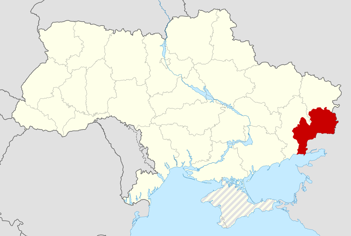 Карта Украины с выделенными территориями ДНР и ЛНР.