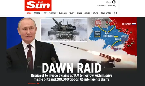 Обложка статьи об атаке на Украину в издании "The Sun"