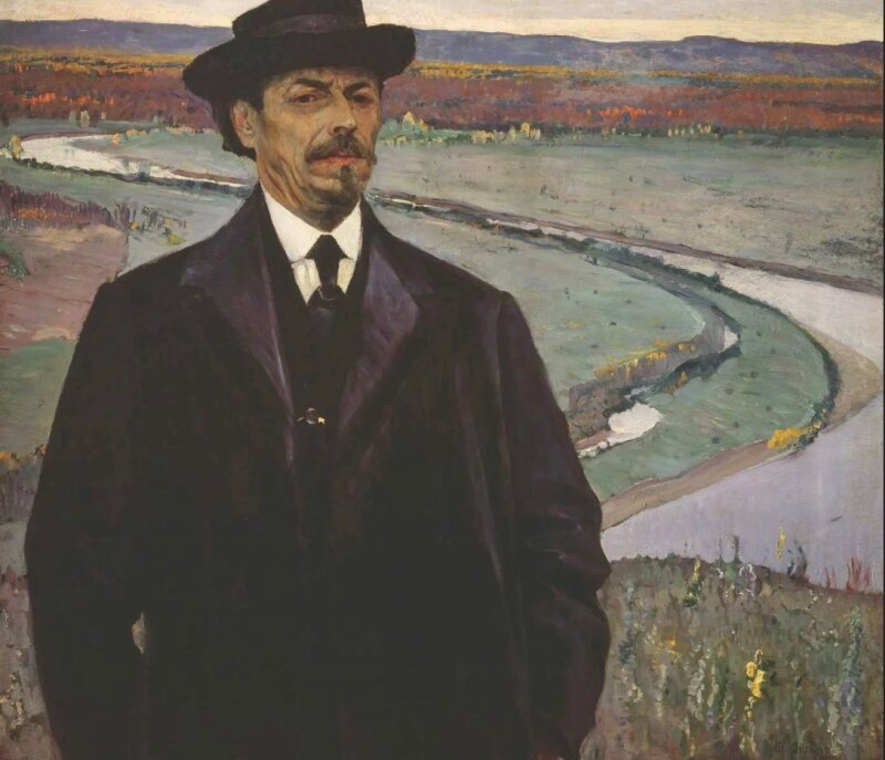 Михаил Васильевич Нестеров, “Автопортрет”, 1915 г., 94×110 см. Символизм. Техника: Масло. Материалы: Дерево. Местонахождение: Государственный Русский музей, Санкт-Петербург.