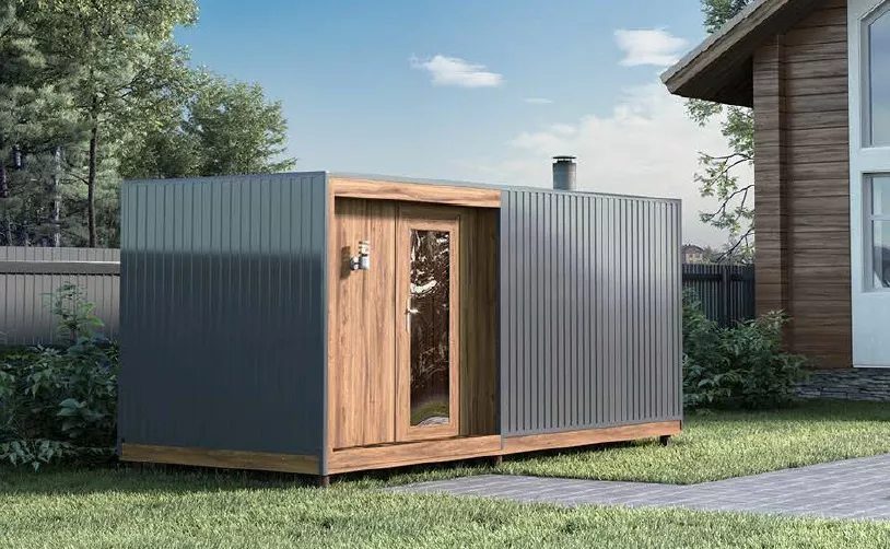 Проект каркасной бытовки в стиле барнхаус 5×2,4 м