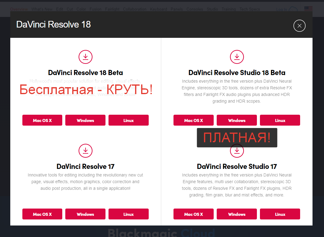 Окно выбора версии и сборки под Вашу систему