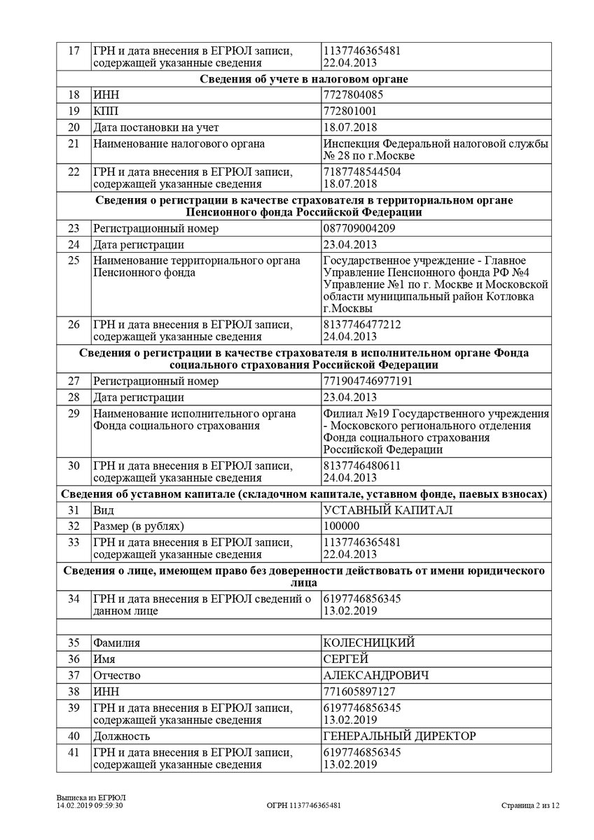 Выписка из ЕГРН