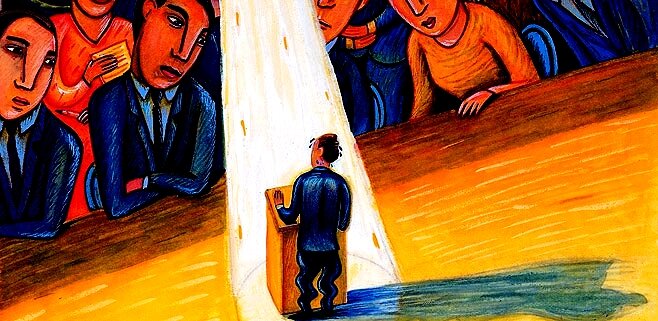 Когда вы намереваетесь выступить, то думаете, что все вокруг  смотрят только на вас? Ошибаетесь - они заняты своими мыслями и делами! Ваша задача как раз состоит в том, чтобы привлечь внимание зрителей к своему выступлению - заставить их слушать вас!