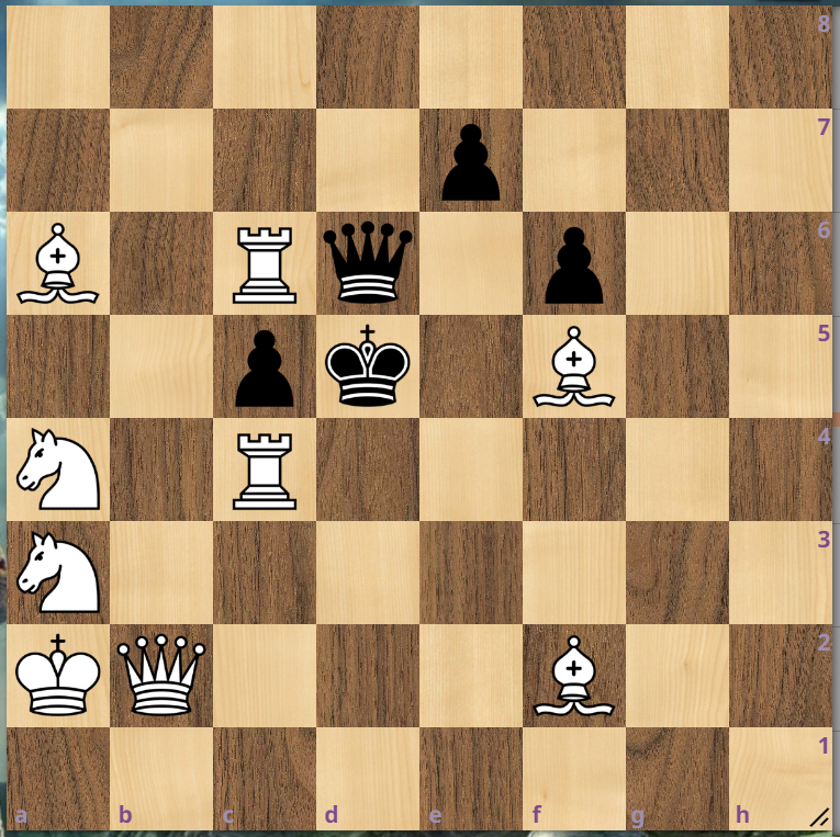 мат в 2 хода, ход белых. Ключи: Flight giving key; Black correction