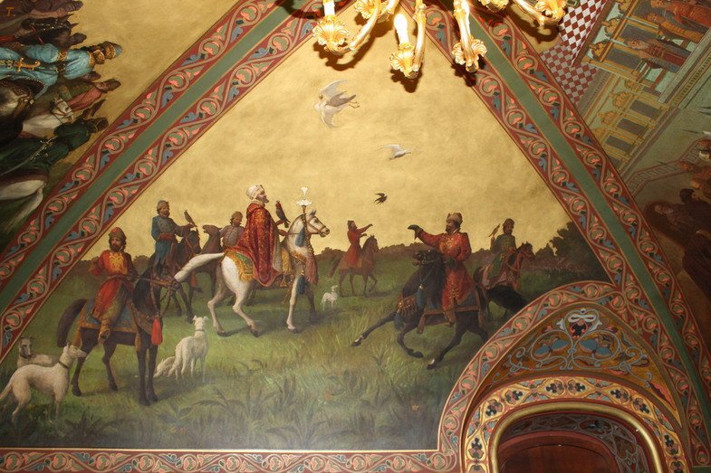 Сцена соколиной охоты. Роспись Красной комнаты дворца Юсуповых-Волковых в Москве