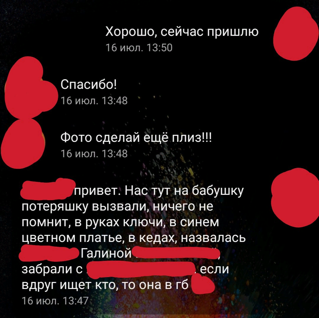 Скриншот  переписки с добровольцем ЛизаАлерт. Фото из личного архива автора.