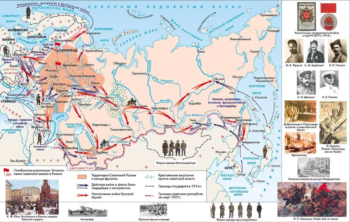 Карта россии гражданская война