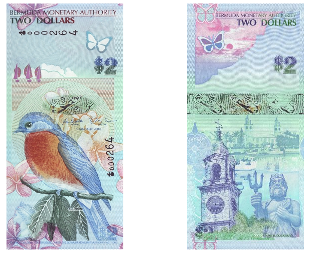  2 Бермудских доллара Данная купюра, признана самой красивой в 2009 году.