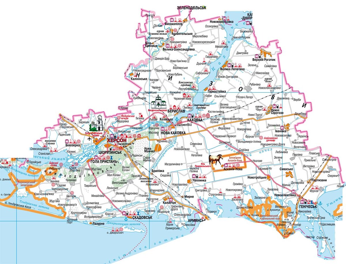 Карта херсонской области подробная с городами и поселками и селами