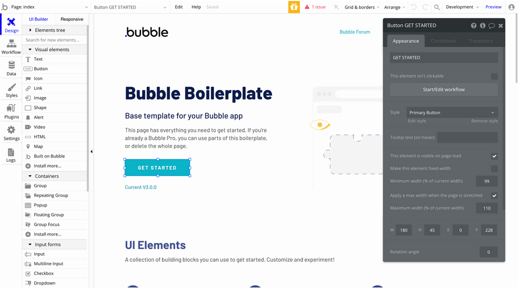    Интерфейс Bubblebubble.io